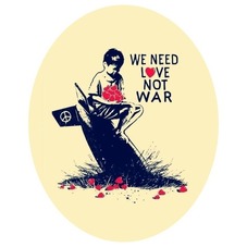 Cabochon en Verre Illustré Femme We Need Love Not War 13x18, 18x25 ou 30x40mm
