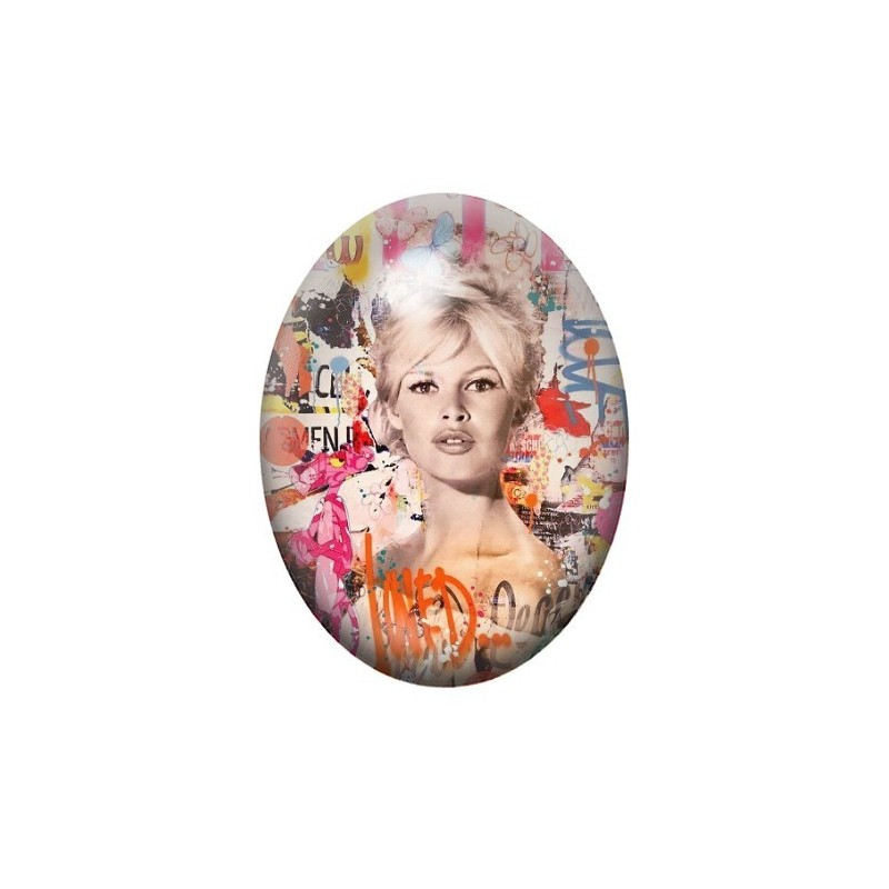 Cabochon en Verre Illustré Brigitte Bardot Street Art 13x18, 18x25 ou 30x40mm