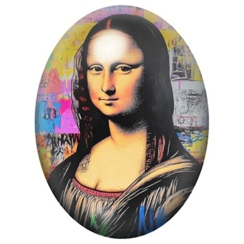 Cabochon en Verre Illustré Mona Lisa Classique sur Fond Graffiti 13x18, 18x25 ou 30x40mm
