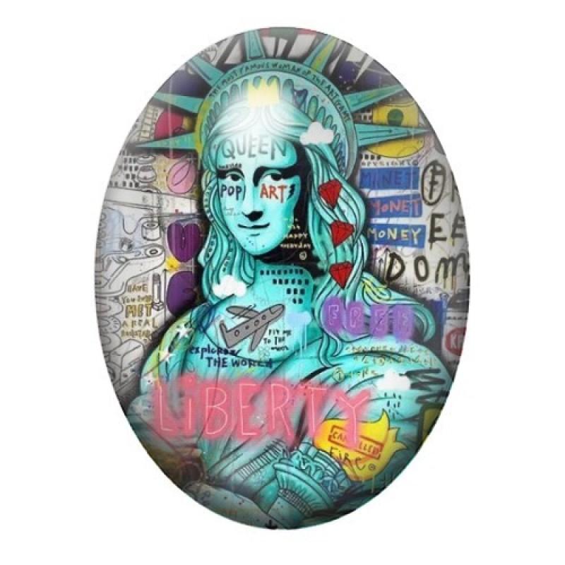 Cabochon en Verre Illustré La Joconde Street Art 13x18, 18x25 ou 30x40mm