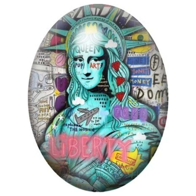 Cabochon en Verre Illustré Statue de la Liberté en Pop Art 13x18, 18x25 ou 30x40mm