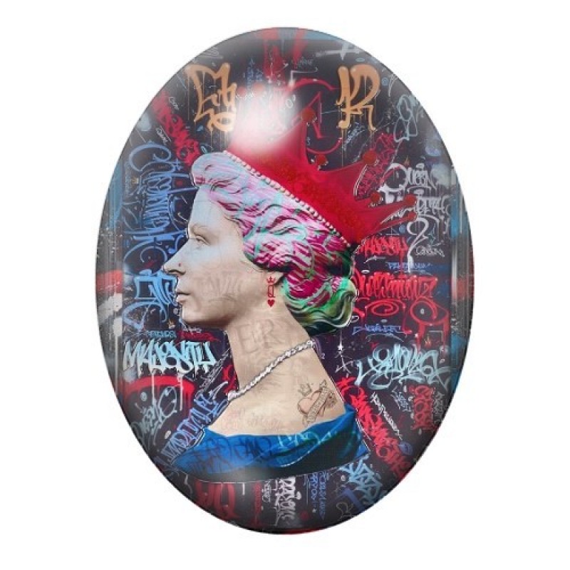 Cabochon en Verre Illustré Reine Elisabeth Street Art 13x18, 18x25 ou 30x40mm