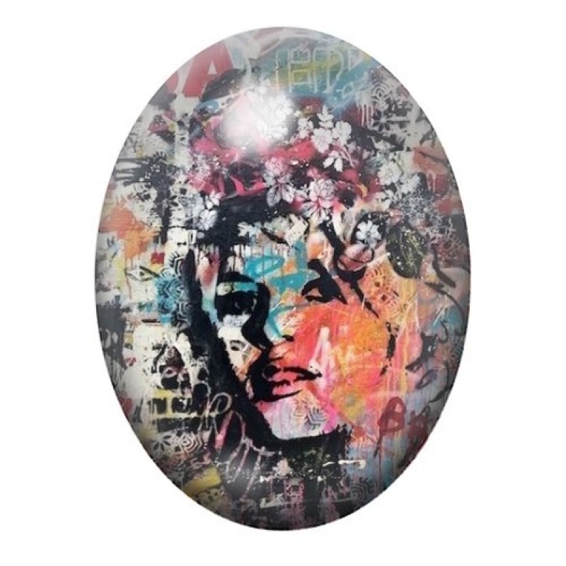 Cabochon en Verre Illustré Femme aux Fleurs en Collage Urbain 13x18, 18x25 ou 30x40mm