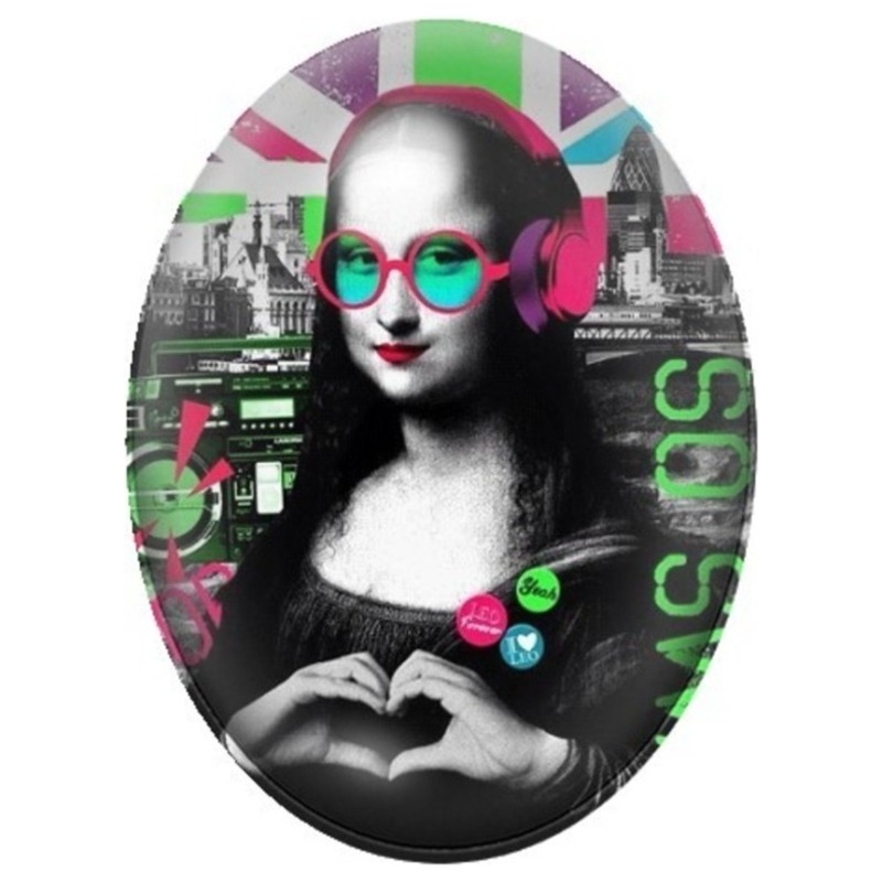 Cabochon en Verre Illustré Mona Lisa aux Lunettes et au Casque Rose 13x18, 18x25 ou 30x40mm