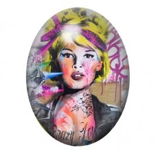 Cabochon en Verre Illustré Femme Blonde aux Couleurs Pop Art 13x18, 18x25 ou 30x40mm pour la création de bijoux fantaisie - DIY