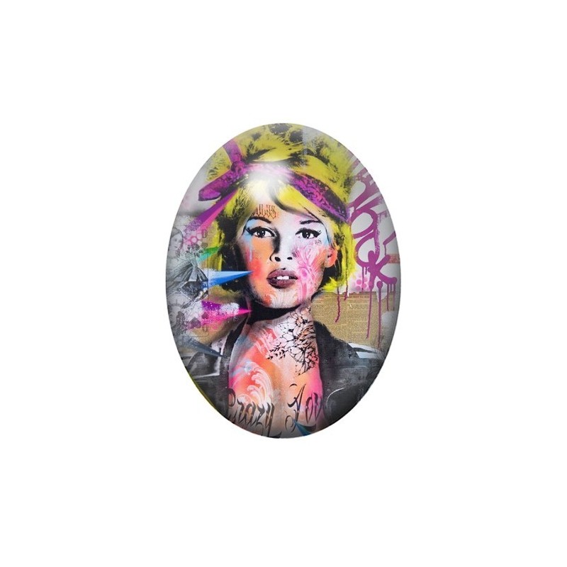 Cabochon en Verre Illustré Brigitte Bardot Street Art 13x18, 18x25 ou 30x40mm