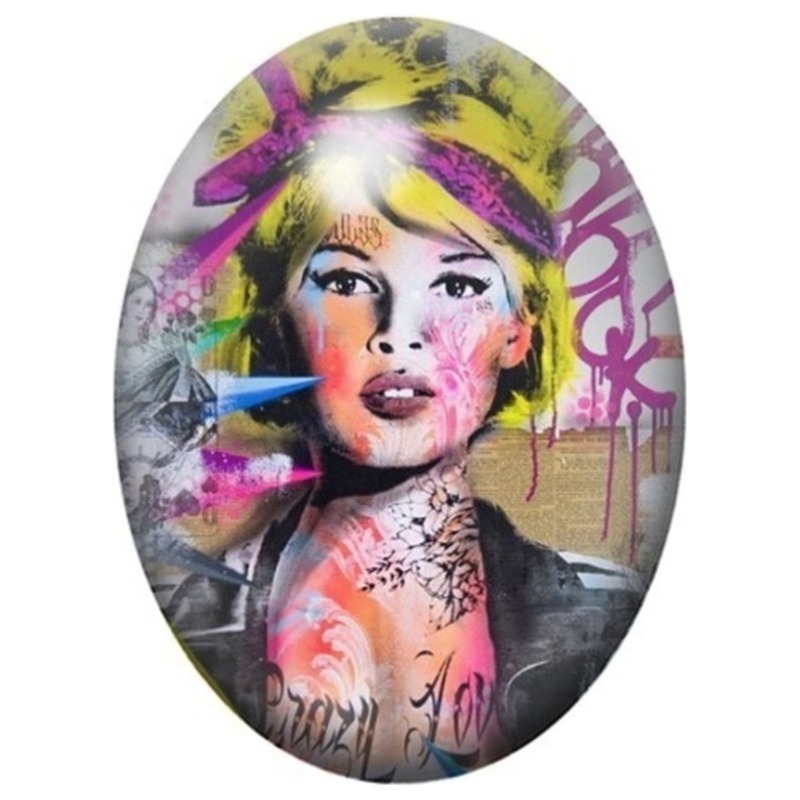 Cabochon en Verre Illustré Femme Blonde aux Couleurs Pop Art 13x18, 18x25 ou 30x40mm