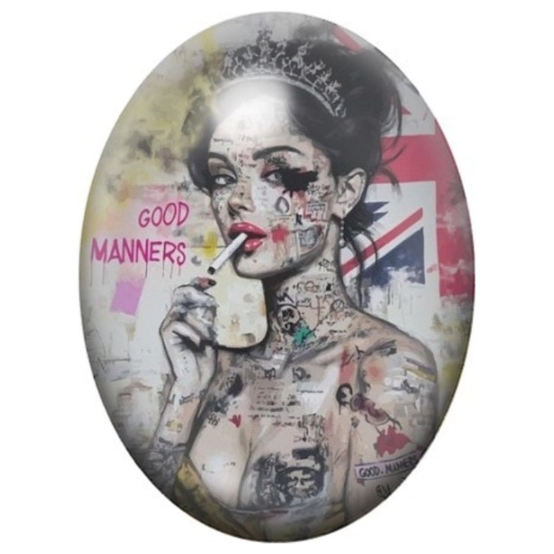 Cabochon en Verre Illustré Femme Tatouée Good Manners 13x18, 18x25 ou 30x40mm
