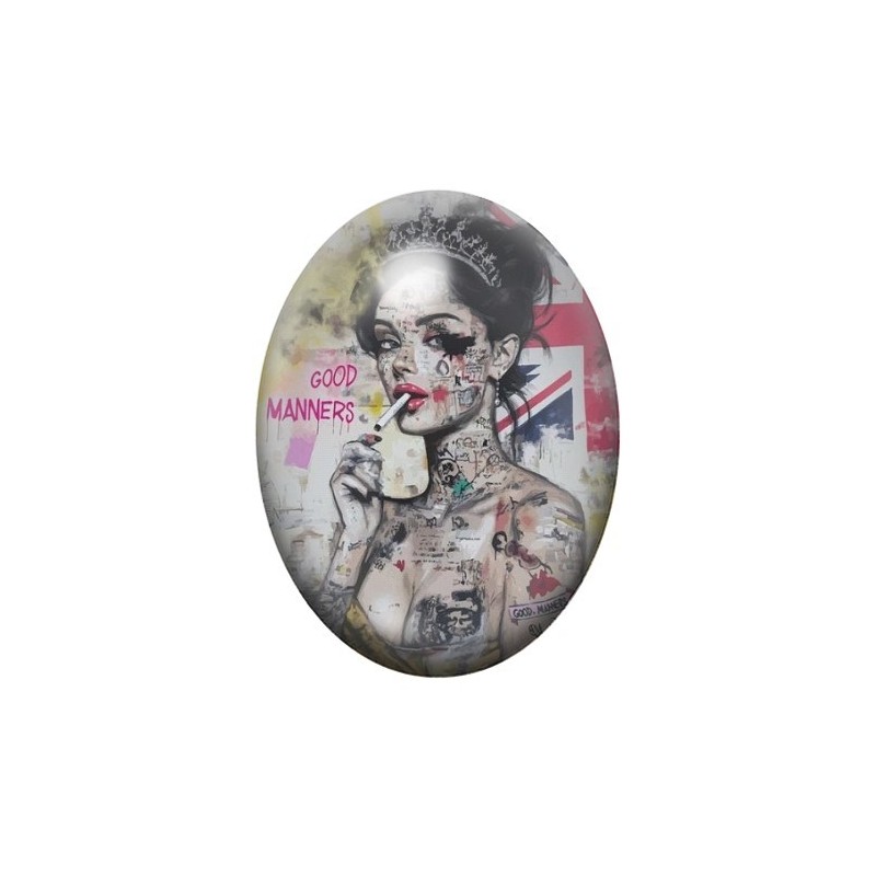 Cabochon en Verre Illustré "Good Manners" Street Art 13x18, 18x25 ou 30x40mm
