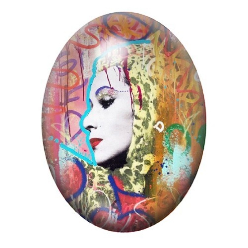 Cabochon en Verre Illustré Liz Taylor Street Art 13x18, 18x25 ou 30x40mm