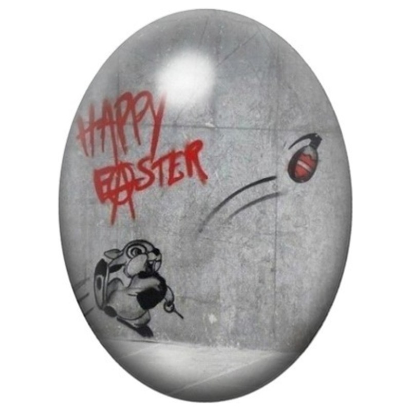 Cabochon en Verre Illustré Lapin Happy Easter Street Art 13x18, 18x25 ou 30x40mm