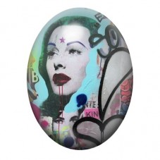 Cabochon en Verre Illustré Femme au Profil Turquoise Graffiti 13x18, 18x25 ou 30x40mm pour la création de bijoux fantaisie - DIY
