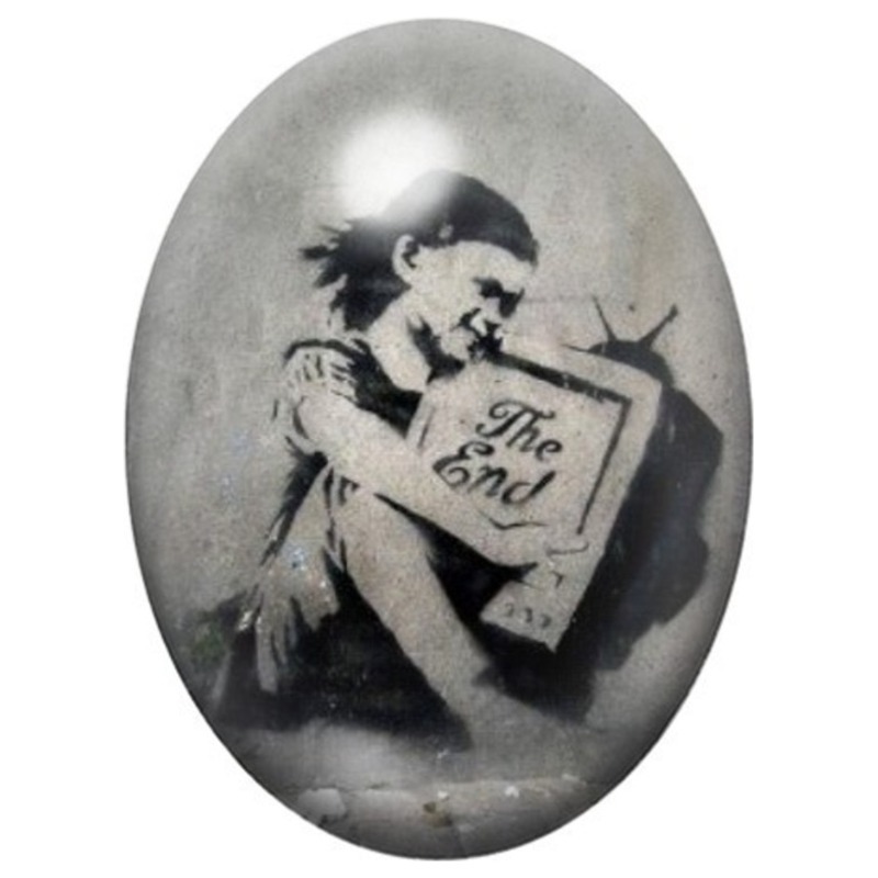 Cabochon en Verre Illustré Enfant au Panneau The End 13x18, 18x25 ou 30x40mm