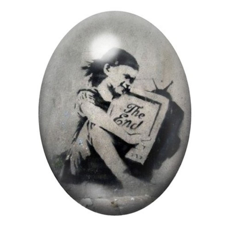 Cabochon en Verre Illustré "The End" Street Art 13x18, 18x25 ou 30x40mm