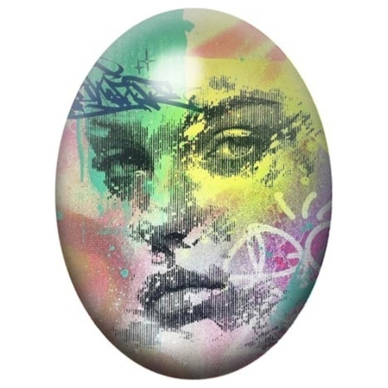 Cabochon en Verre Illustré Visage de Femme aux Couleurs Néon 13x18, 18x25 ou 30x40mm