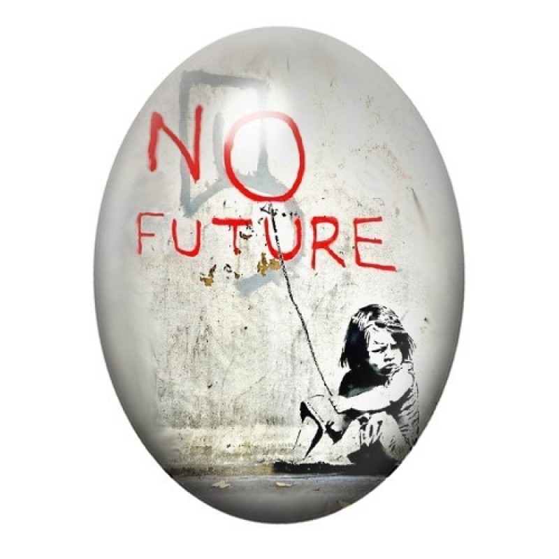 Cabochon en Verre Illustré "No Future" Street Art 13x18, 18x25 ou 30x40mm