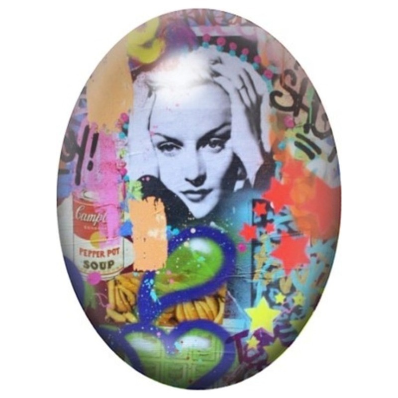 Cabochon en Verre Illustré Femme Blonde en Collage Pop Art 13x18, 18x25 ou 30x40mm