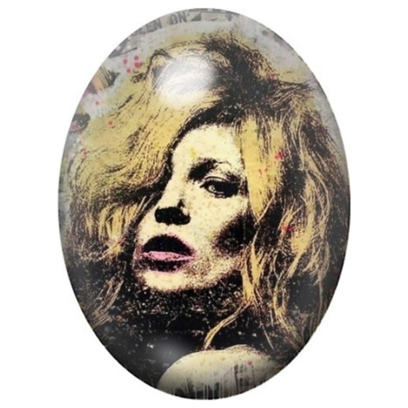 Cabochon en Verre Illustré Femme Blonde en Portrait Sépia 13x18, 18x25 ou 30x40mm