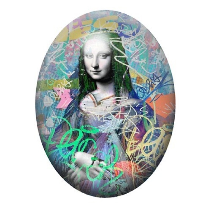 Cabochon en Verre Illustré La Joconde Street Art 13x18, 18x25 ou 30x40mm