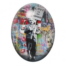 Cabochon en Verre Illustré Einstein "Love is the Answer" Street Art 13x18, 18x25 ou 30x40mm  pour la Création de Bijoux Fantaisi