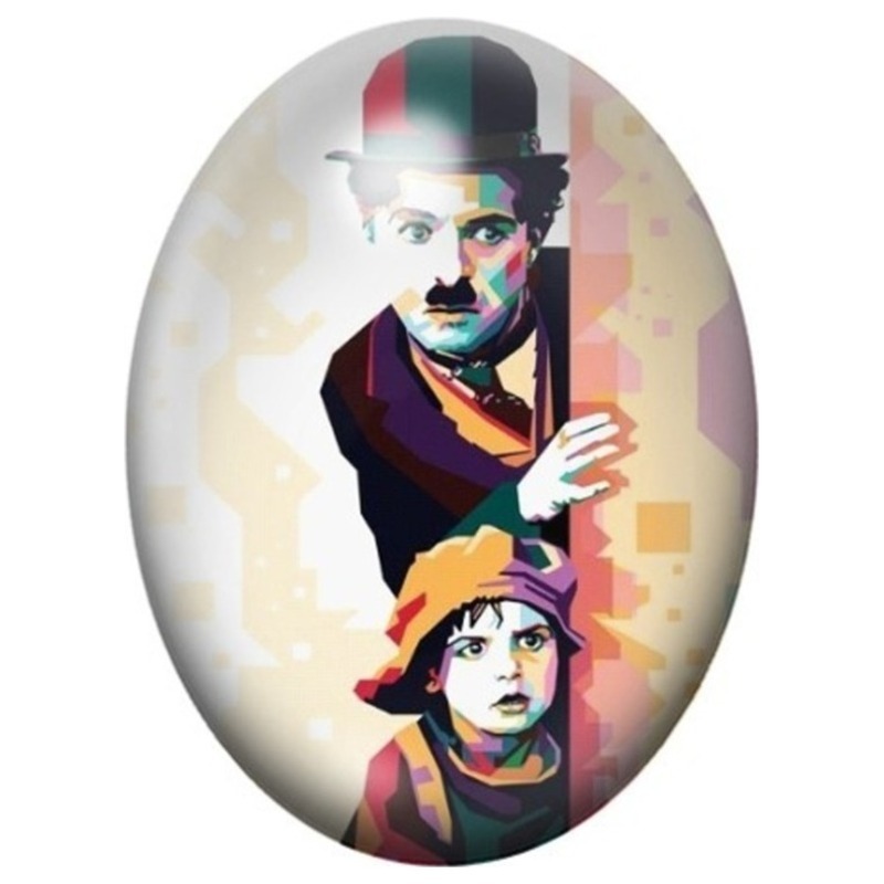 Cabochon en Verre Illustré Charlie Chaplin et l’Enfant en Pop Art 13x18, 18x25 ou 30x40mm