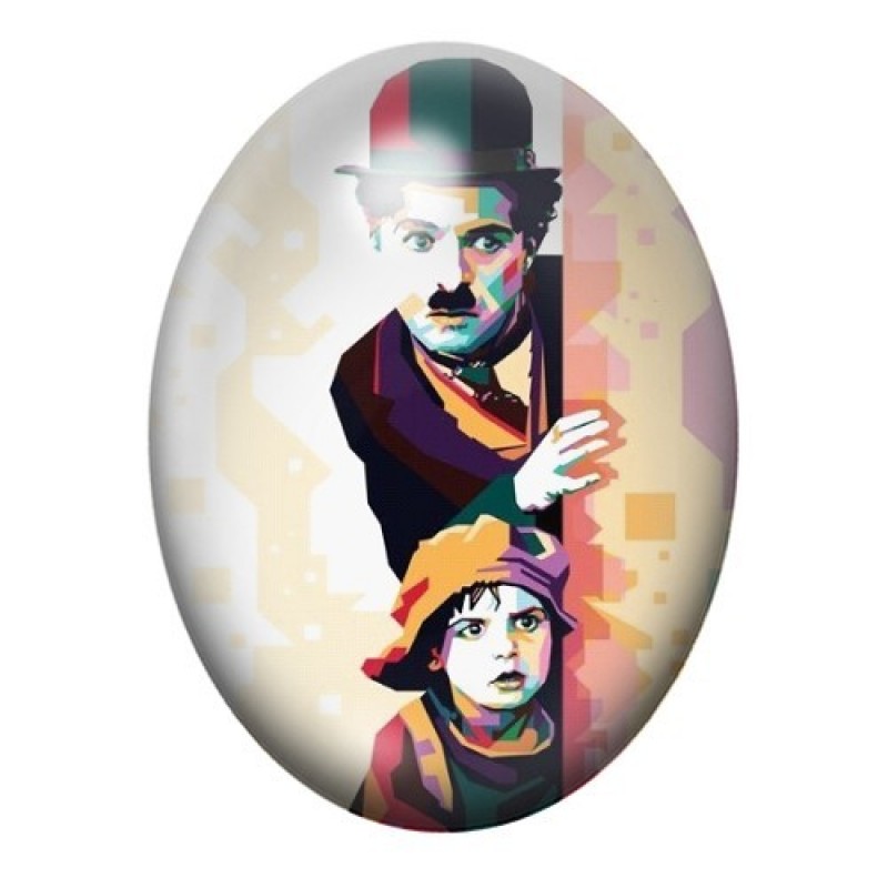 Cabochon en Verre Illustré Charlie Chaplin Street Art 13x18, 18x25 ou 30x40mm