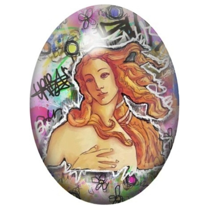 Cabochon en Verre Illustré Naissance de Vénus en Graffiti Coloré 13x18, 18x25 ou 30x40mm