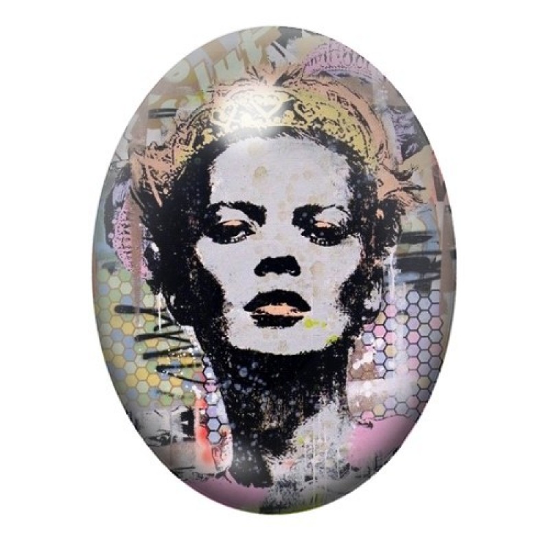 Cabochon en Verre Illustré Kate Moss Street Art 13x18, 18x25 ou 30x40mm