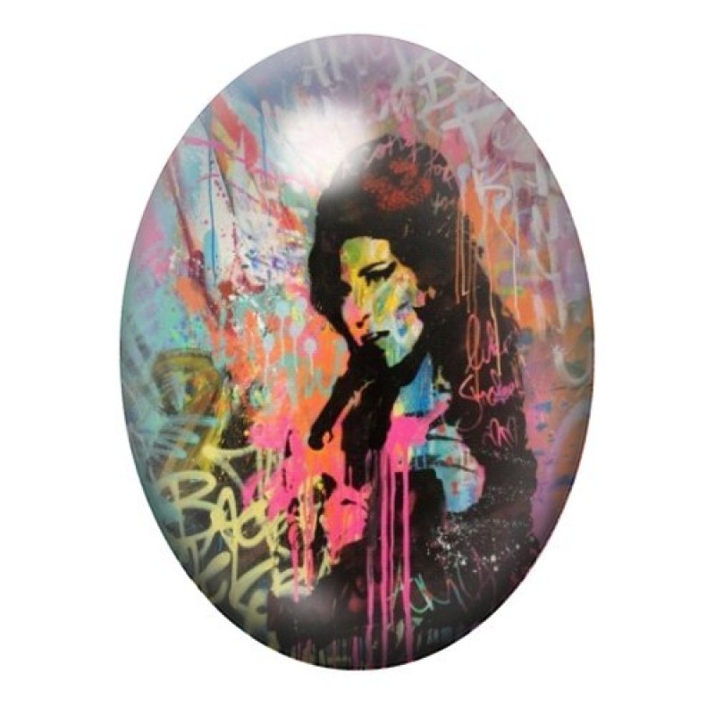 Cabochon en Verre Illustré Amy Winehouse Street Art 13x18, 18x25 ou 30x40mm