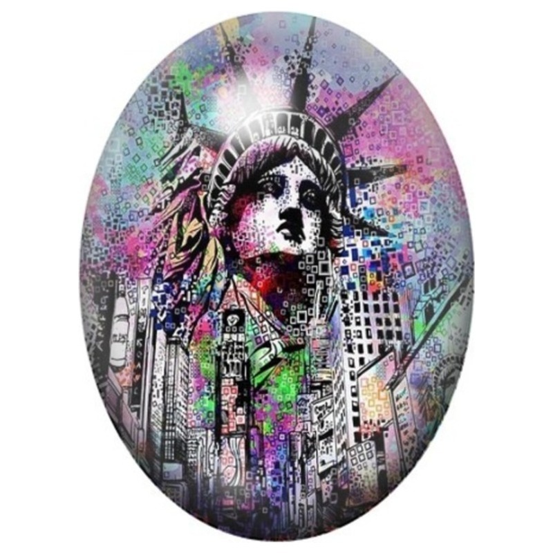 Cabochon en Verre Illustré Statue de la Liberté et Ville en Graffiti 13x18, 18x25 ou 30x40mm