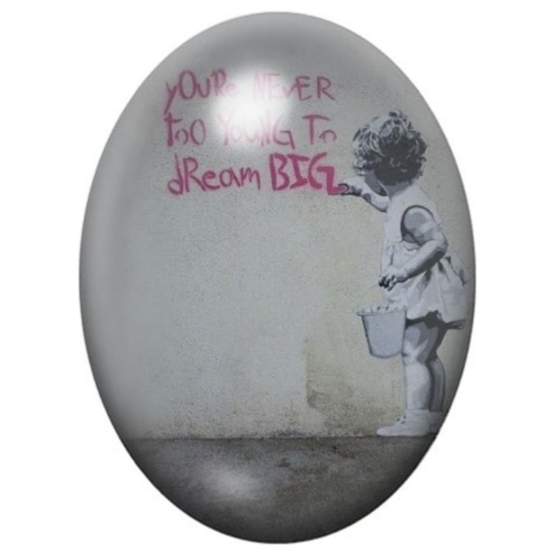 Cabochon en Verre Illustré Enfant You’re Never Too Young to Dream Big 13x18, 18x25 ou 30x40mm