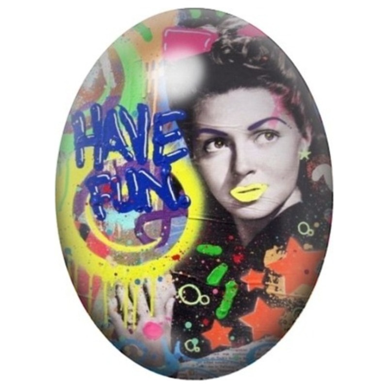 Cabochon en Verre Illustré Femme Have Fun en Pop Art 13x18, 18x25 ou 30x40mm