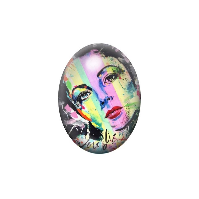 Cabochon en Verre Illustré Liz Taylor Street Art 13x18, 18x25 ou 30x40mm
