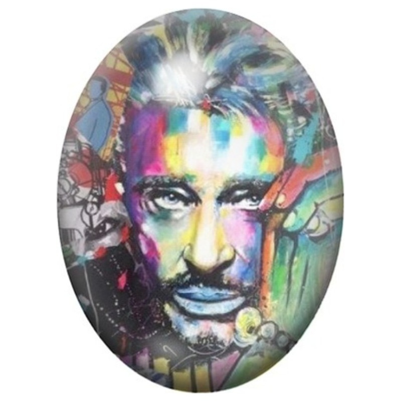Cabochon en Verre Illustré Homme au Visage Multicolore 13x18, 18x25 ou 30x40mm