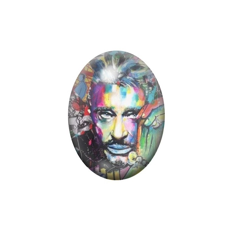 Cabochon en Verre Illustré Johnny Hallyday Street Art 13x18, 18x25 ou 30x40mm