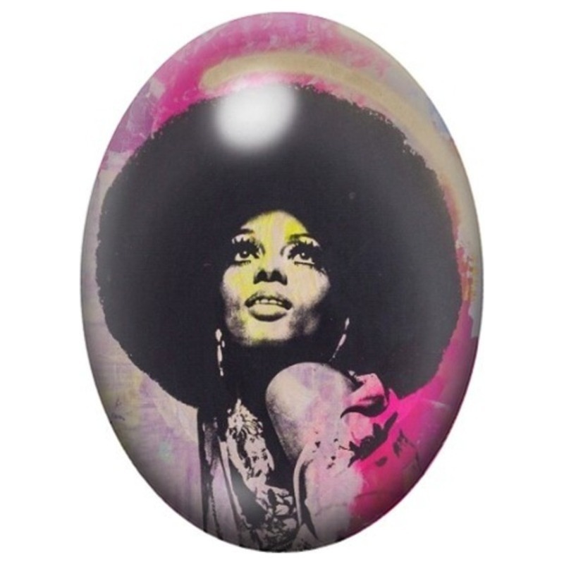Cabochon en Verre Illustré Femme Noire à la Coiffure Afro 13x18, 18x25 ou 30x40mm