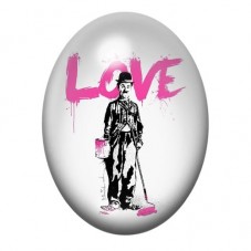 Cabochon en Verre Illustré Charlie Chaplin "Love" Street Art 13x18, 18x25 ou 30x40mm  pour la Création de Bijoux Fantaisie - DIY