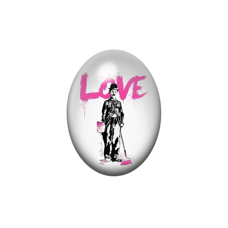 Cabochon en Verre Illustré Charlie Chaplin "Love" Street Art 13x18, 18x25 ou 30x40mm