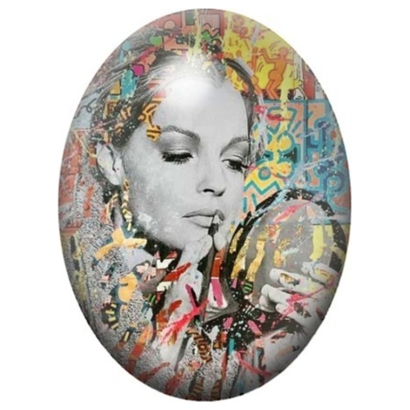 Cabochon en Verre Illustré Femme de Profil en Collage Coloré 13x18, 18x25 ou 30x40mm