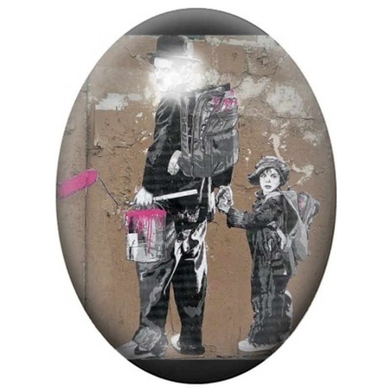Cabochon en Verre Illustré Enfants sous un Abri de Fortune 13x18, 18x25 ou 30x40mm