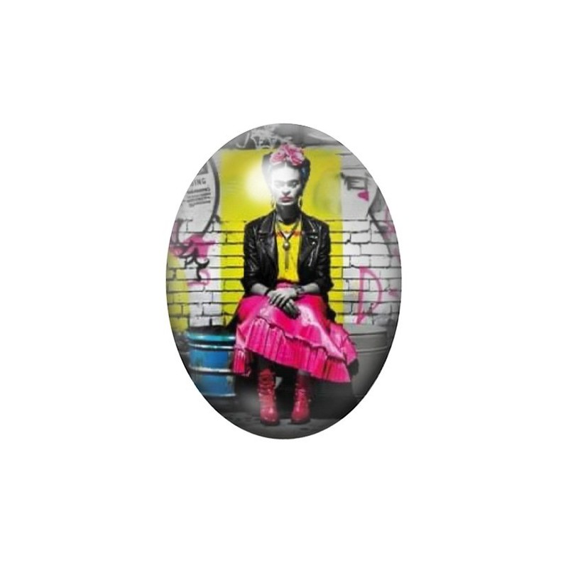 Cabochon en Verre Illustré Frida Kahlo Street Art 13x18, 18x25 ou 30x40mm