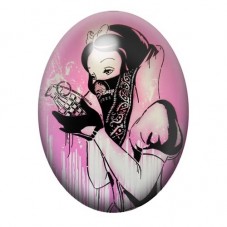 Cabochon en Verre Illustré Femme Masquée à la Bombe Rose 13x18, 18x25 ou 30x40mm pour la création de bijoux fantaisie - DIY