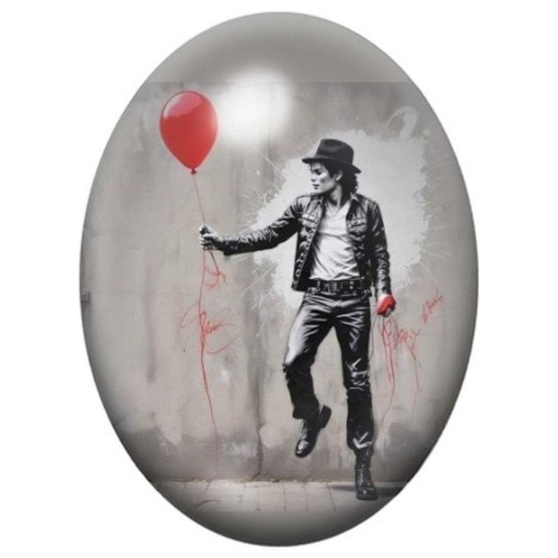 Cabochon en Verre Illustré Homme au Chapeau et Ballon Rouge 13x18, 18x25 ou 30x40mm