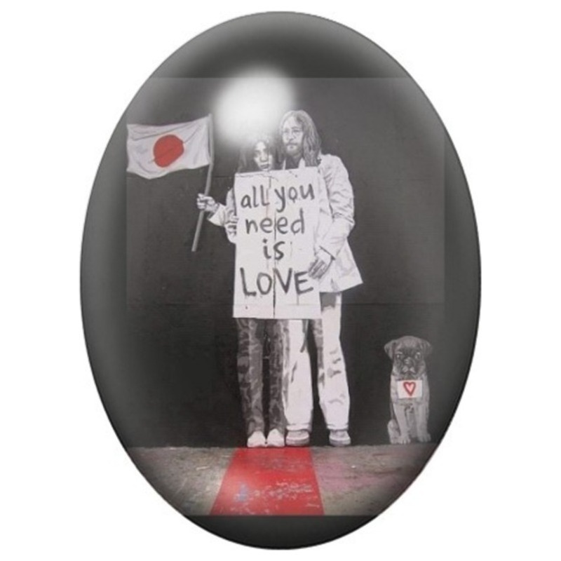 Cabochon en Verre Illustré Enfant au Panneau All You Need Is Love 13x18, 18x25 ou 30x40mm