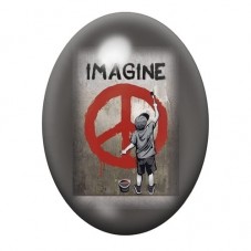 Cabochon en Verre Illustré "Imagine" Paix Street Art 13x18, 18x25 ou 30x40mm  pour la Création de Bijoux Fantaisie - DIY