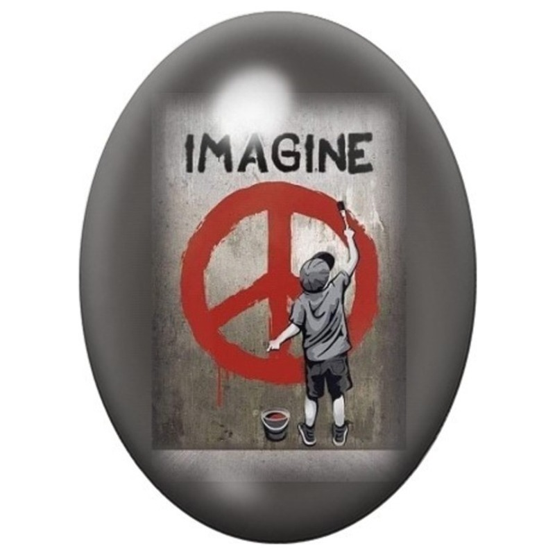 Cabochon en Verre Illustré Enfant peignant Imagine et la Paix 13x18, 18x25 ou 30x40mm
