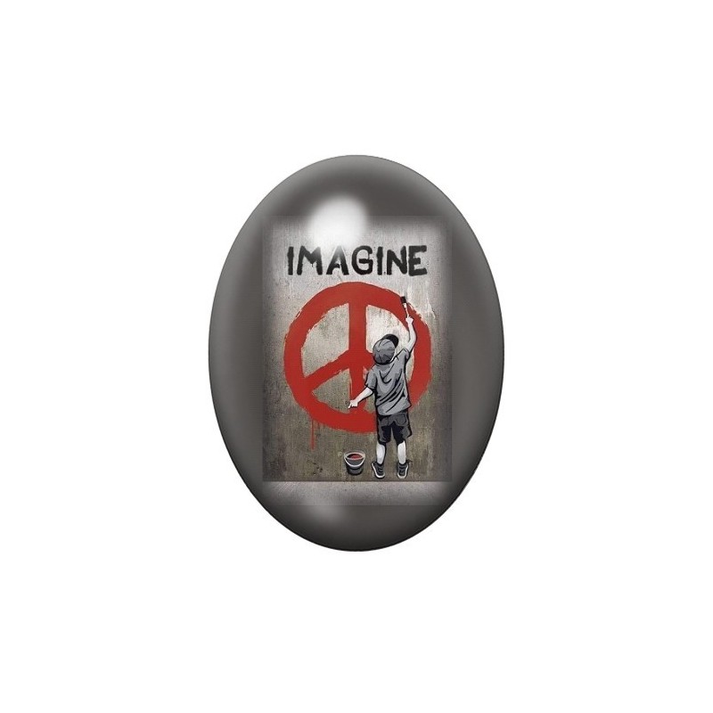 Cabochon en Verre Illustré "Imagine" Paix Street Art 13x18, 18x25 ou 30x40mm