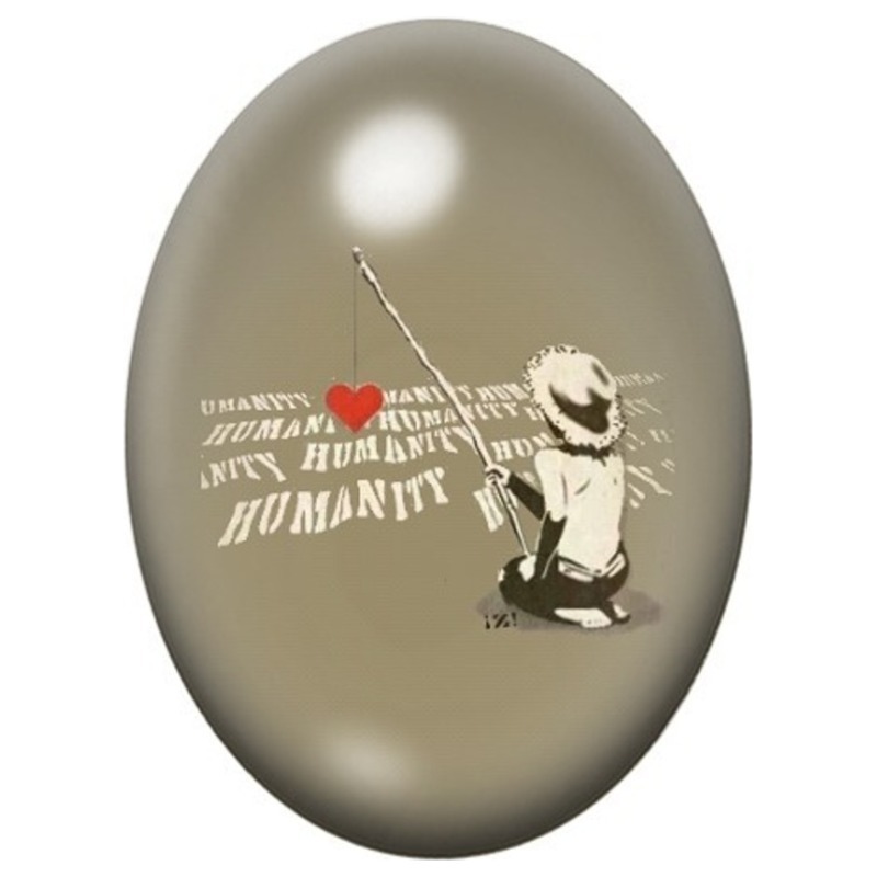 Cabochon en Verre Illustré Enfant et Message d’Humanité 13x18, 18x25 ou 30x40mm