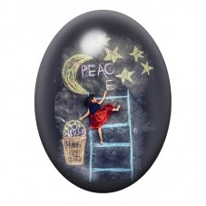 Cabochon en Verre Illustré Jeune Fille écrivant Peace dans les Étoiles 13x18, 18x25 ou 30x40mm pour la création de bijoux fantai