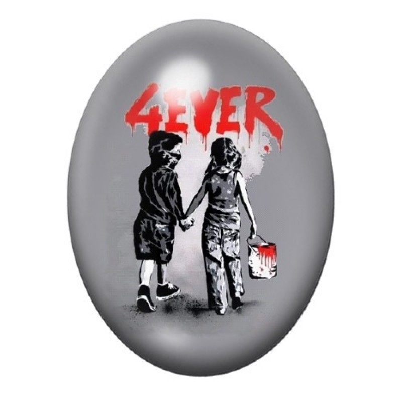 Cabochon en Verre Illustré "4EVER" Street Art 13x18, 18x25 ou 30x40mm